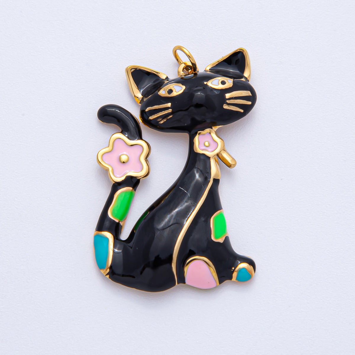 Stainless Steel 40mm Blue, White, Black, Pink Enamel Cat Kitten Pet Statement Charm | J816 J840