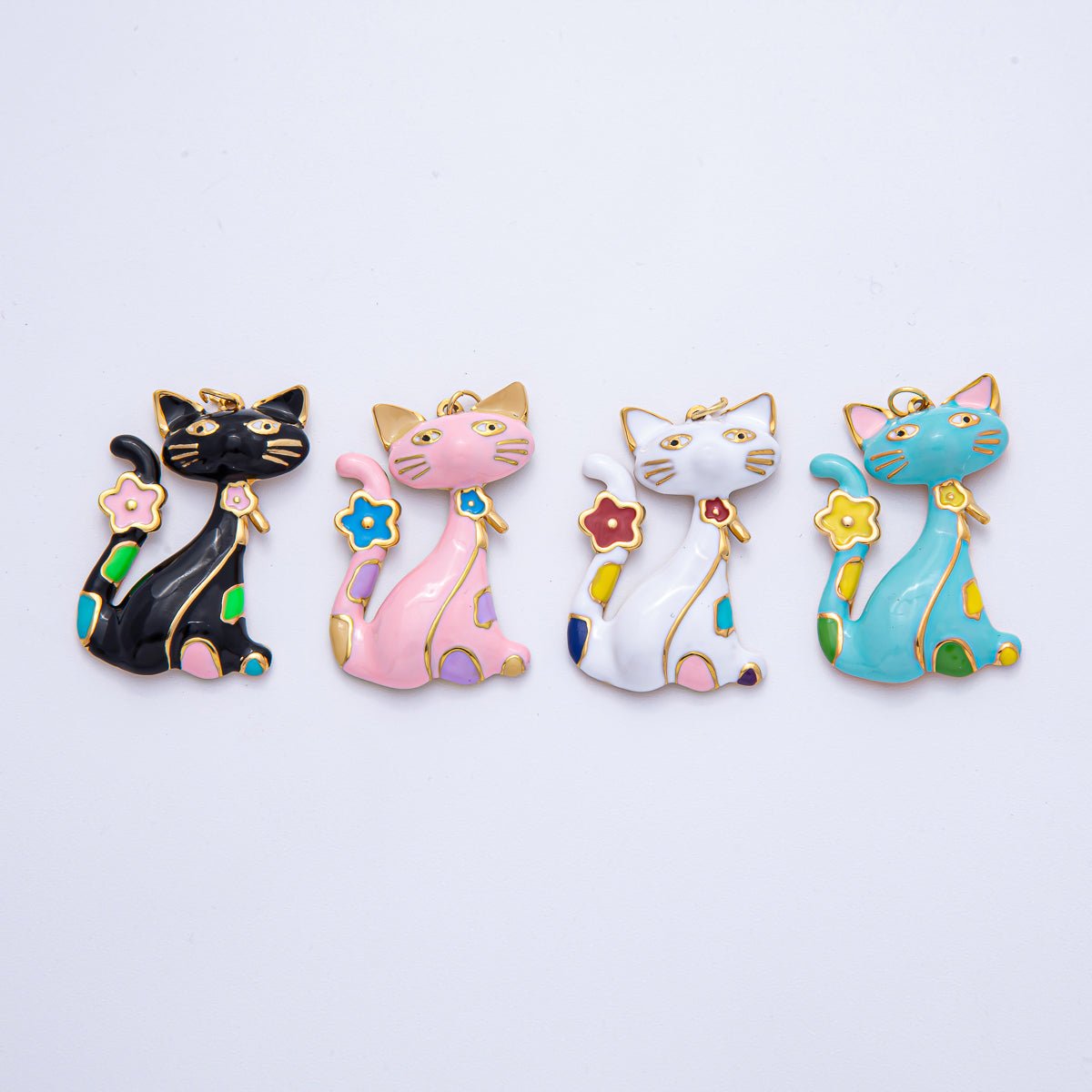 Stainless Steel 40mm Blue, White, Black, Pink Enamel Cat Kitten Pet Statement Charm | J816 J840