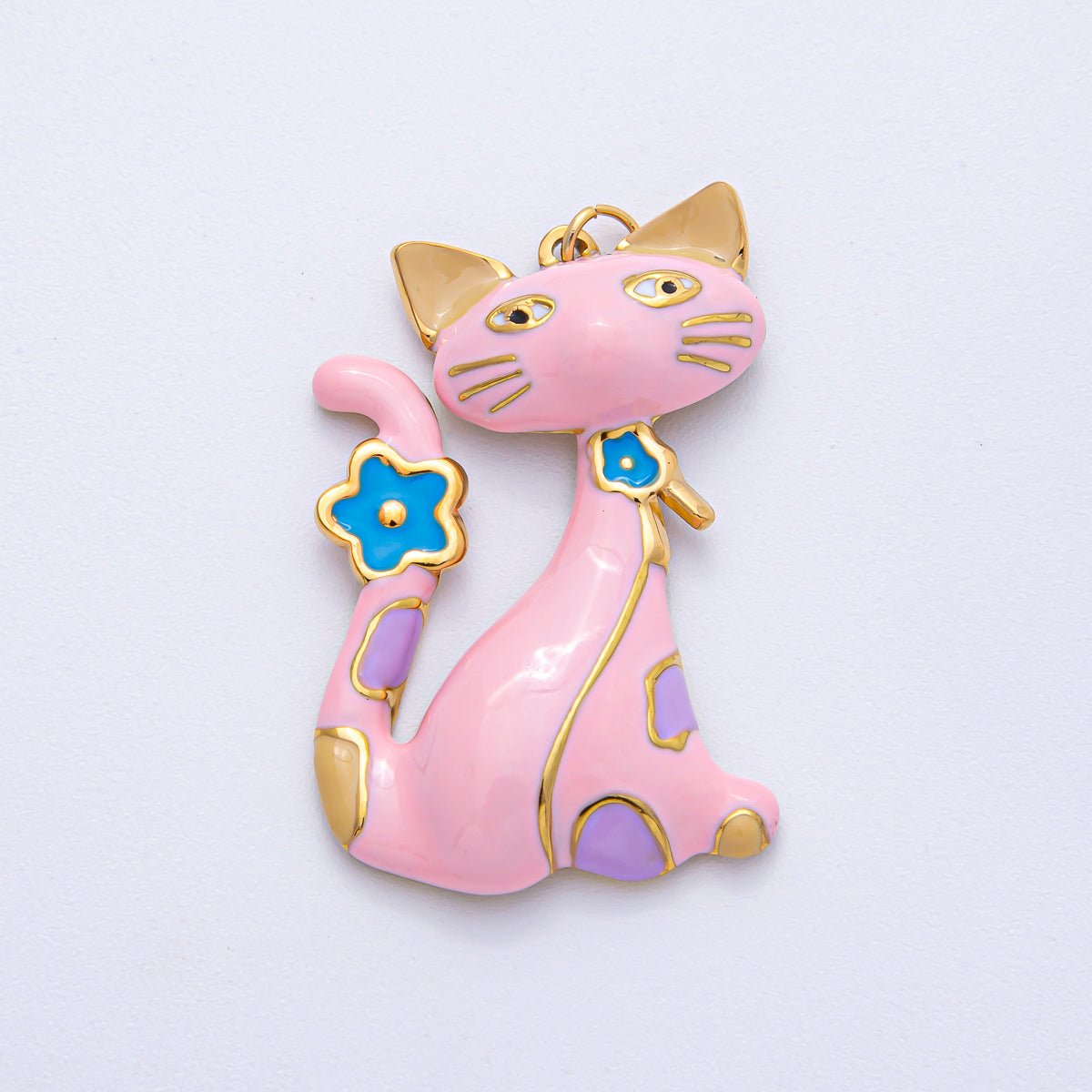 Stainless Steel 40mm Blue, White, Black, Pink Enamel Cat Kitten Pet Statement Charm | J816 J840