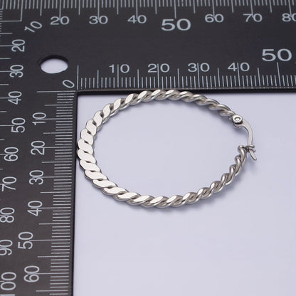 Stainless Steel 40mm Braided Twist Flat Geometric French Lock Latch Hoop Earrings | AE100