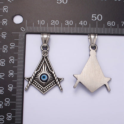 Stainless Steel 40mm Evil Eye Artisan Lined Point Arrow Pendant | P1059