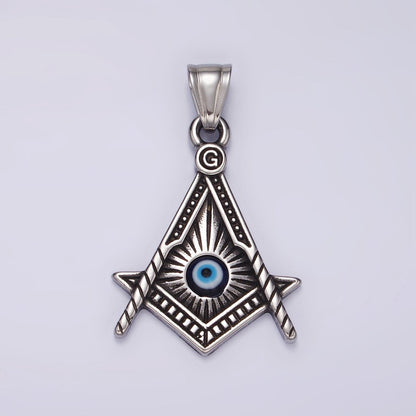 Stainless Steel 40mm Evil Eye Artisan Lined Point Arrow Pendant | P1059