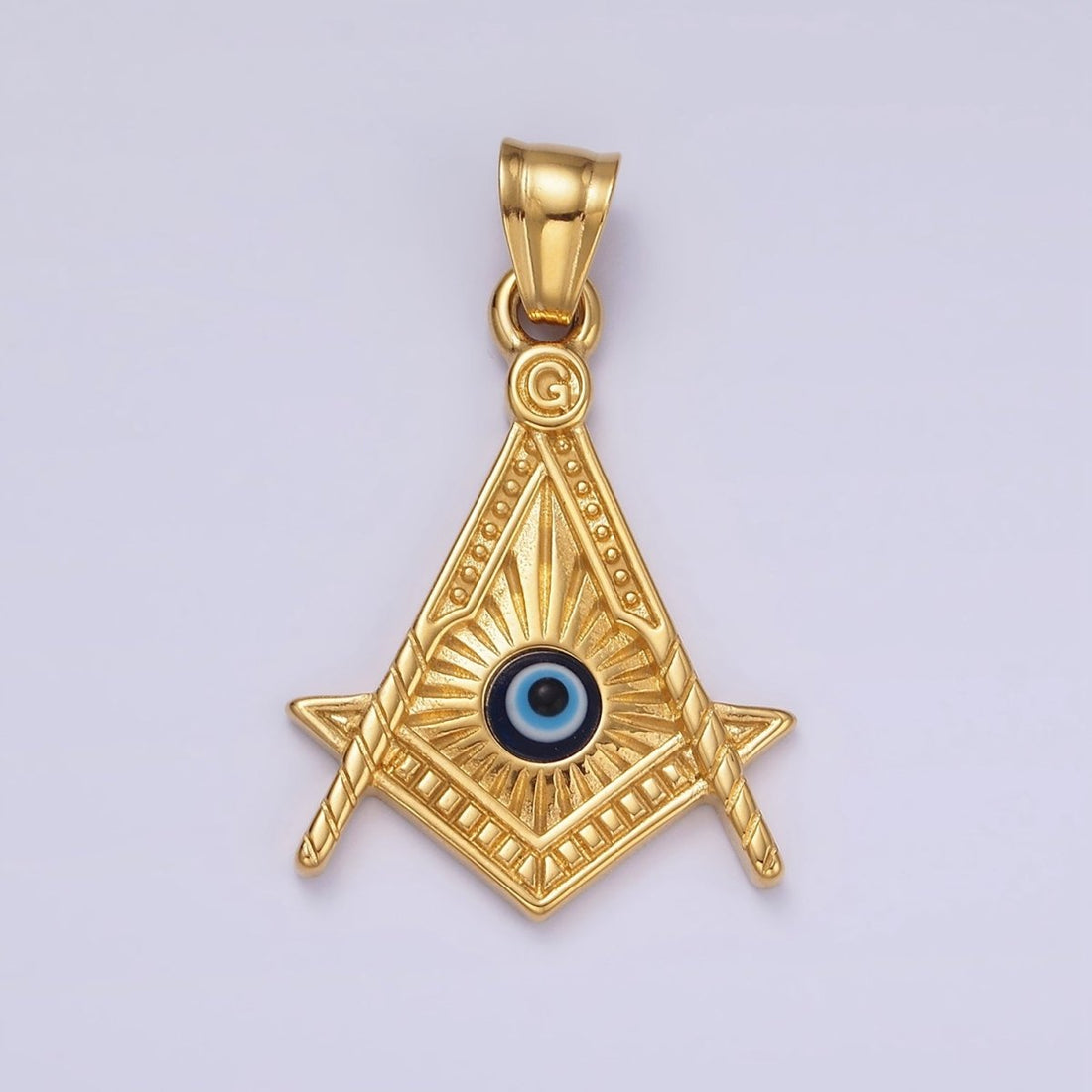 Stainless Steel 40mm Evil Eye Artisan Lined Point Arrow Pendant | P1065