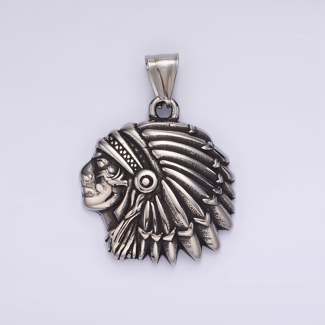 Stainless Steel 40mm Indigenous Native American Oxidized Pendant | P1183