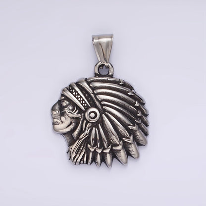 Stainless Steel 40mm Indigenous Native American Oxidized Pendant | P1183