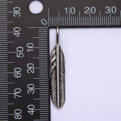 Stainless Steel 40mm Linear-Lined Feather Pendant | P-769