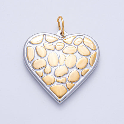 Stainless Steel 40mm Mixed Metal Textured Heart Charm | J934