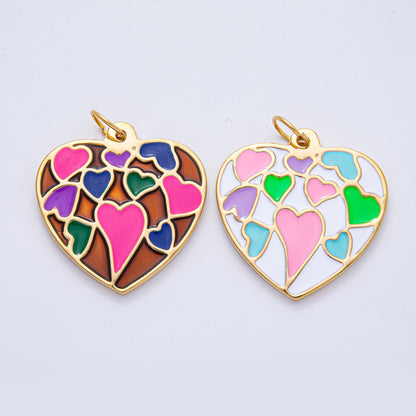 Stainless Steel 40mm Neon, Pastel Multicolor Enamel Heart Statement Charm | J908