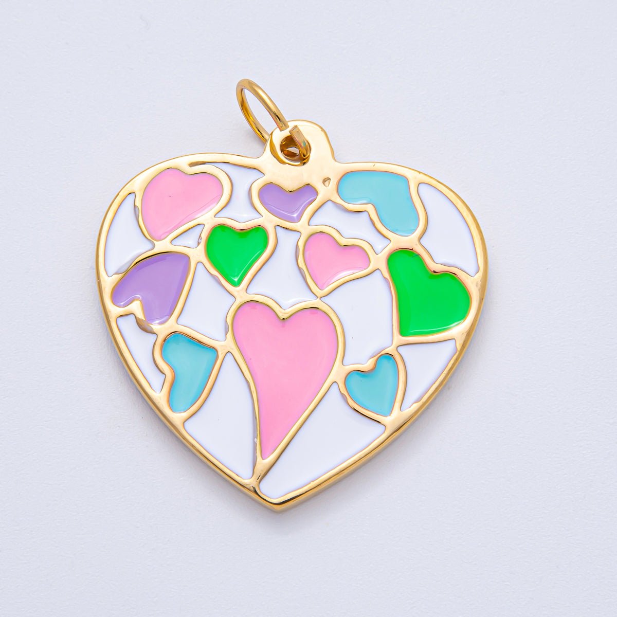 Stainless Steel 40mm Neon, Pastel Multicolor Enamel Heart Statement Charm | J908