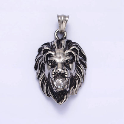 Stainless Steel 40mm Roaring Lion Animal Statement Pendant in Gold &amp; Silver | P-783