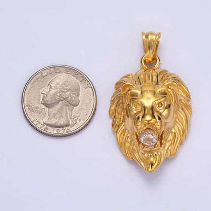 Stainless Steel 40mm Roaring Lion Animal Statement Pendant in Gold &amp; Silver | P-783