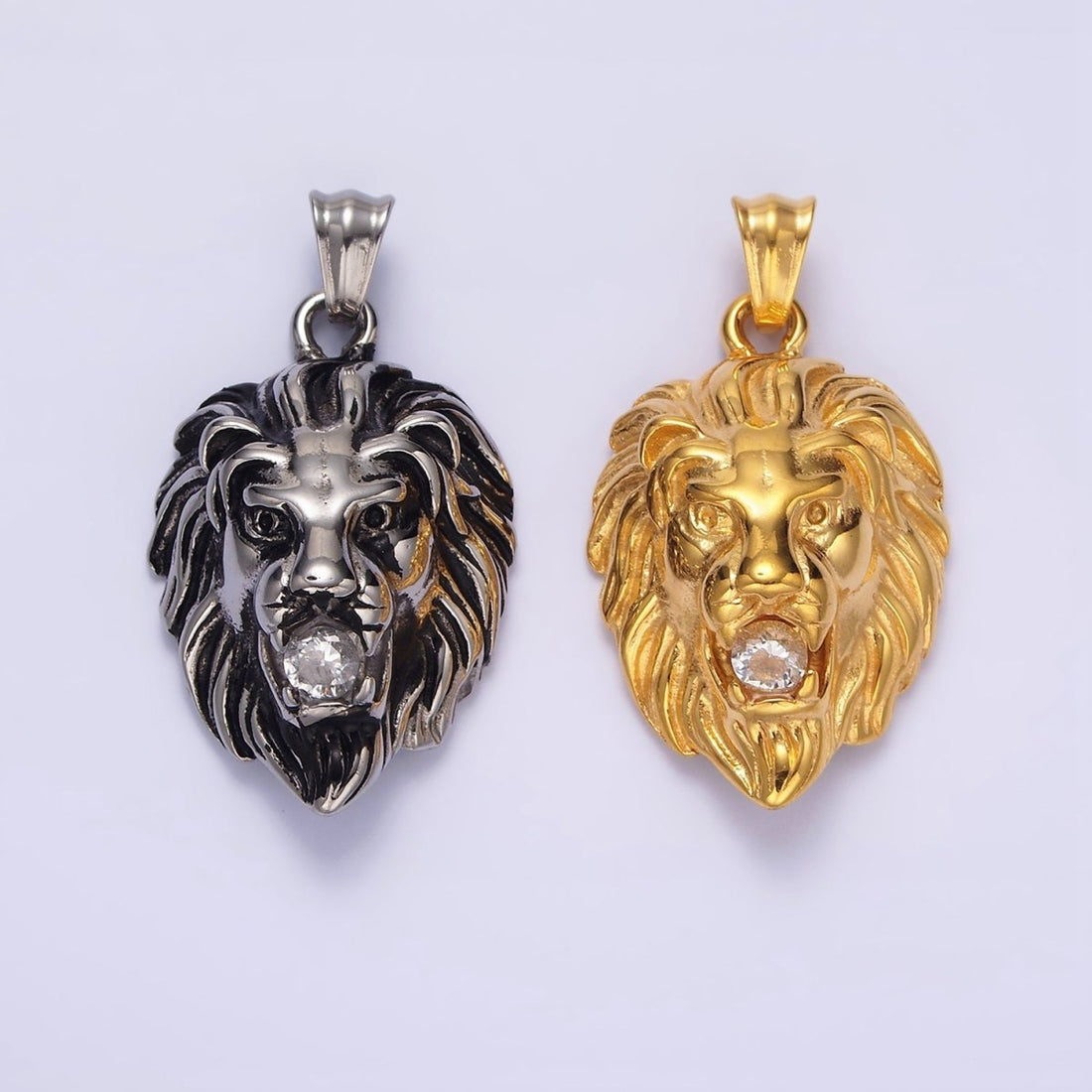 Stainless Steel 40mm Roaring Lion Animal Statement Pendant in Gold &amp; Silver | P-783