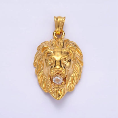 Stainless Steel 40mm Roaring Lion Animal Statement Pendant in Gold &amp; Silver | P-783