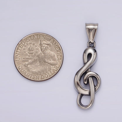 Stainless Steel 40mm  Treble Clef Music Note Minimalist Pendant | P1190