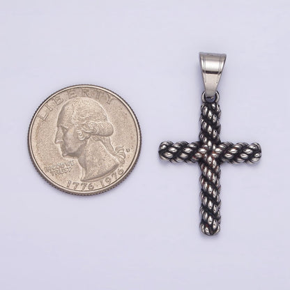 Stainless Steel 40mm Twisted Rope Latin Cross Religious Pendant | P-775