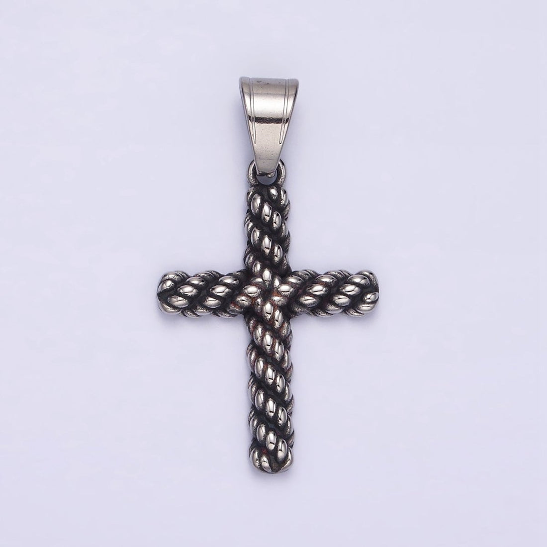 Stainless Steel 40mm Twisted Rope Latin Cross Religious Pendant | P-775