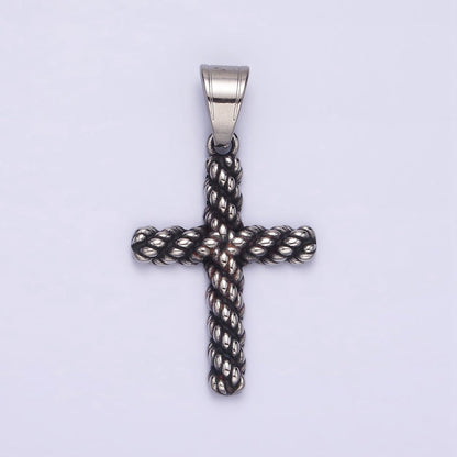 Stainless Steel 40mm Twisted Rope Latin Cross Religious Pendant | P-775