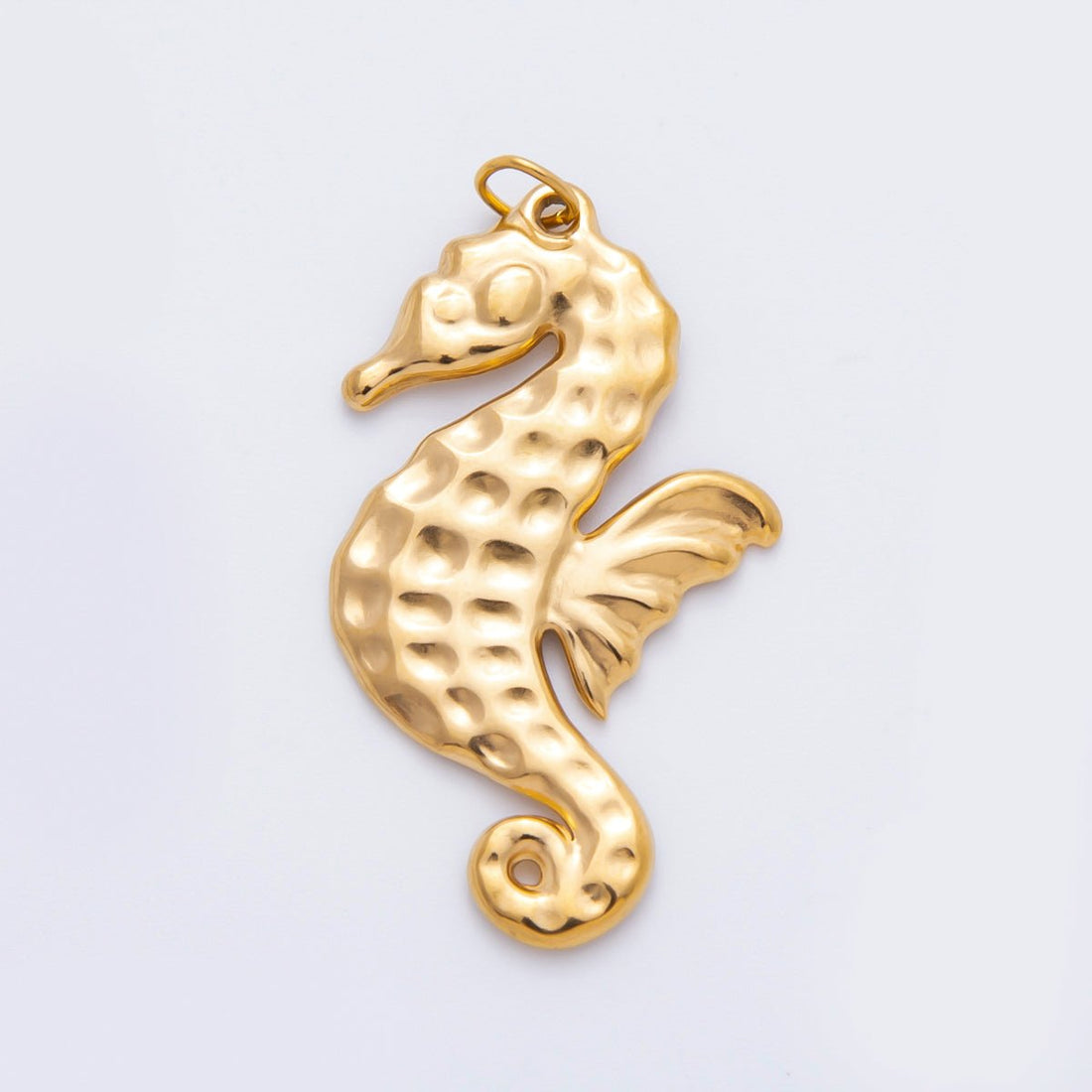 Stainless Steel 41.5mm Hammered Minimalist Sea Horse Animal Charm | AH949