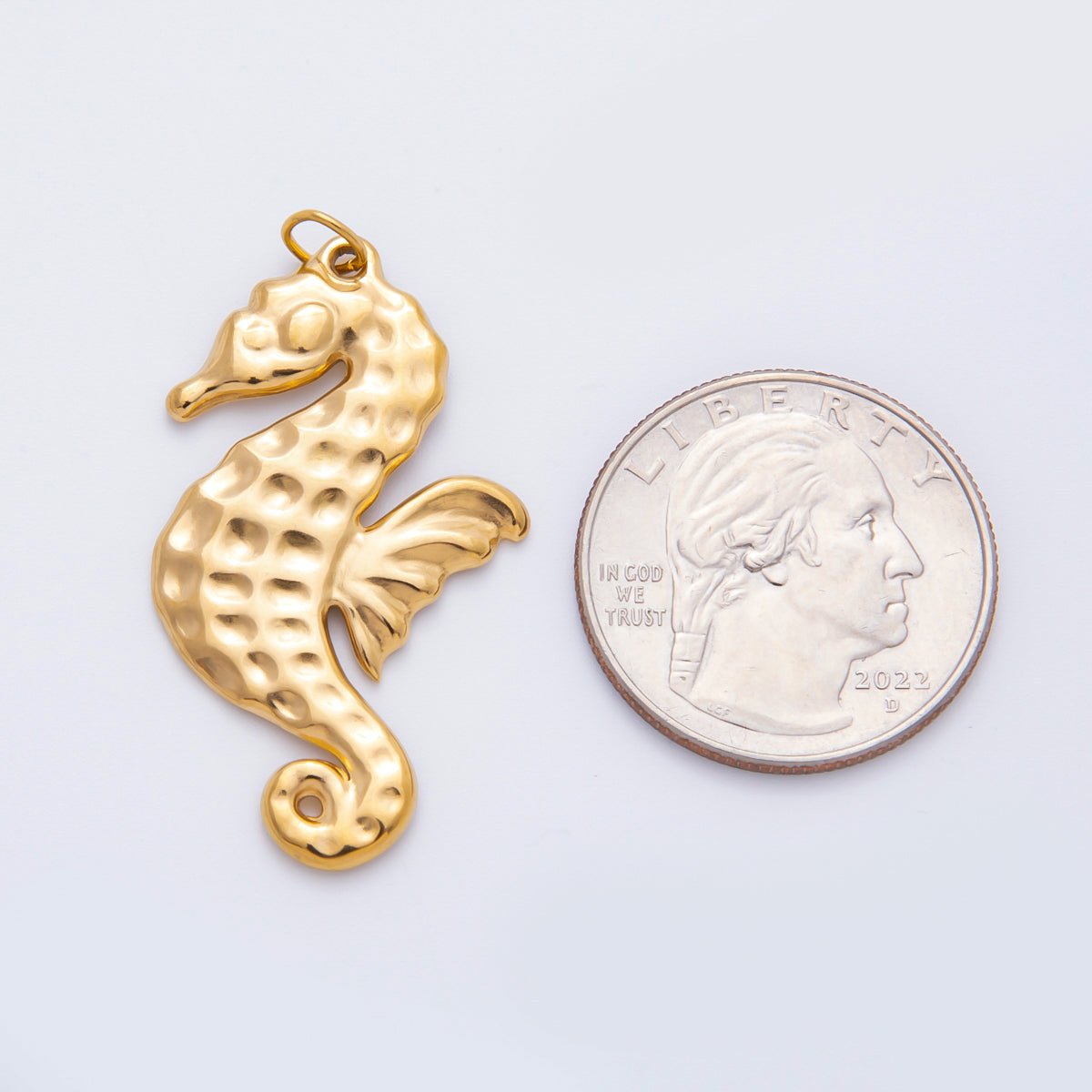 Stainless Steel 41.5mm Hammered Minimalist Sea Horse Animal Charm | AH949