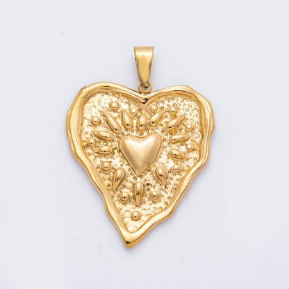 Stainless Steel 41.5mm Sunburst Textured Molten Heart Pendant | P-795