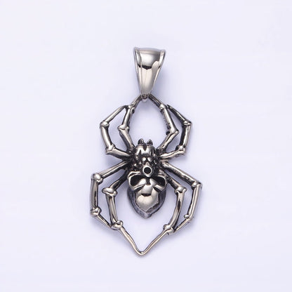 Stainless Steel 41mm Skull Skeleton Spider Insect Pendant in Gold &amp; Silver | P-739