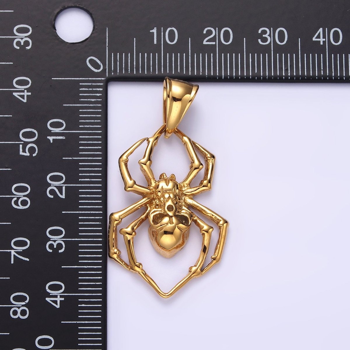 Stainless Steel 41mm Skull Skeleton Spider Insect Pendant in Gold &amp; Silver | P-739