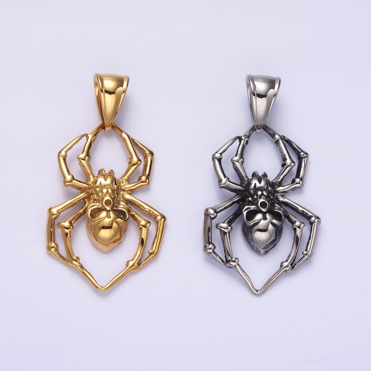 Stainless Steel 41mm Skull Skeleton Spider Insect Pendant in Gold &amp; Silver | P-739