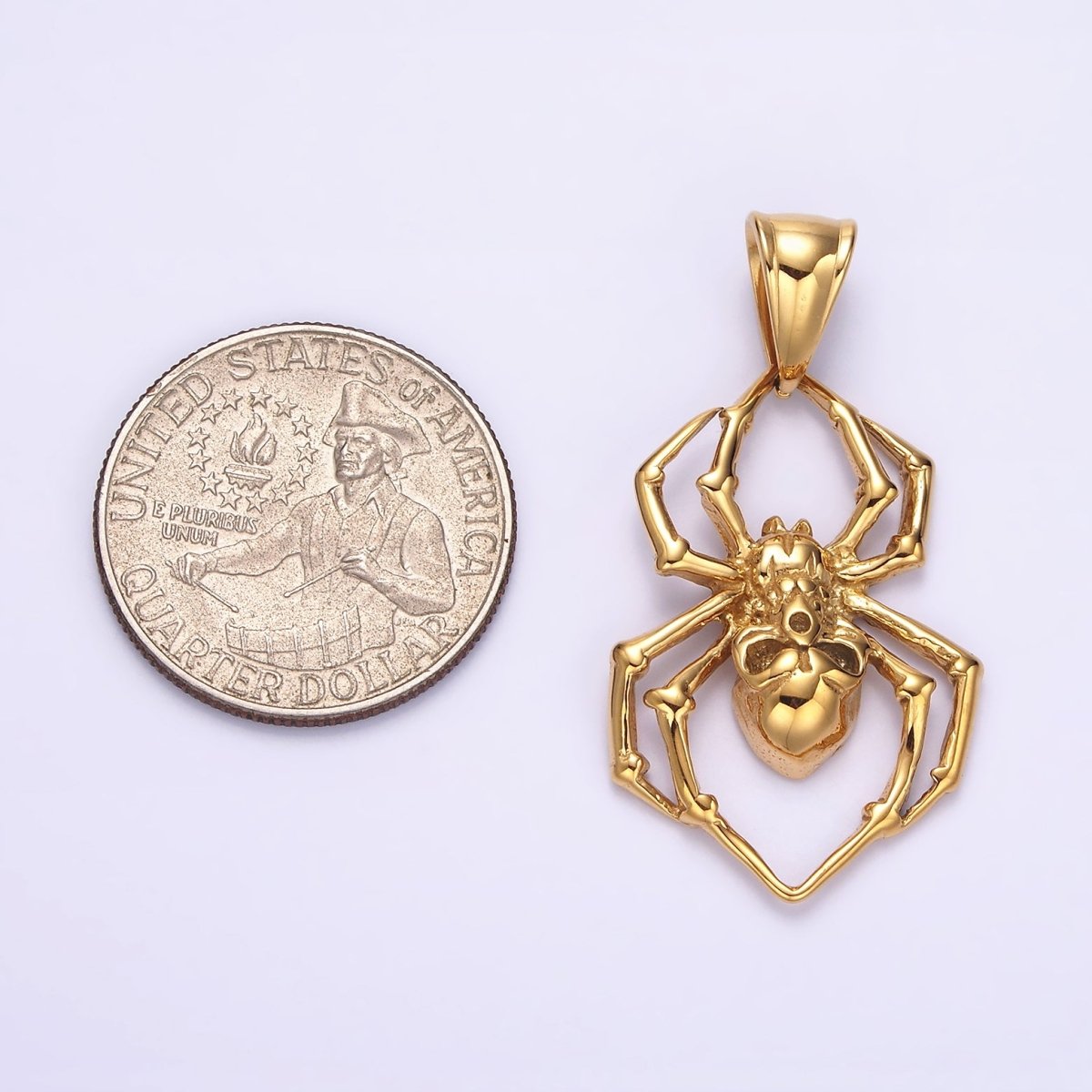 Stainless Steel 41mm Skull Skeleton Spider Insect Pendant in Gold &amp; Silver | P-739