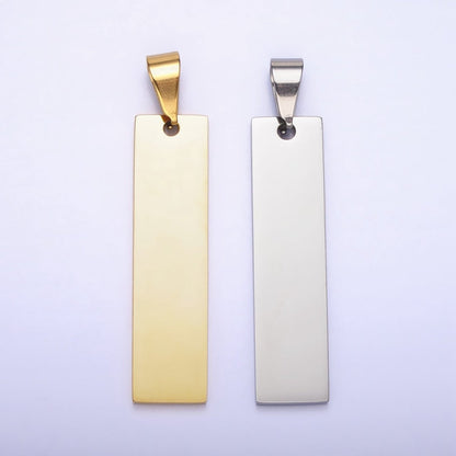 Stainless Steel 42mm Rectangular Tag Personalized Pendant in Gold &amp; Silver | P-1087 P-1088