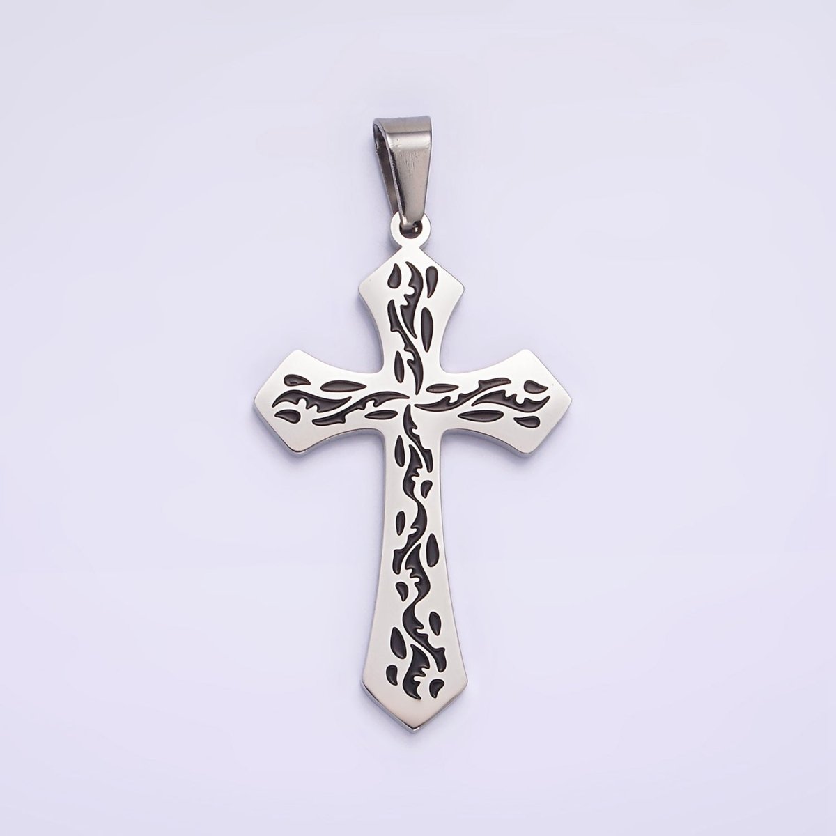 Stainless Steel 44mm Black Artisan Wave Holy Spirit Baptism Fire Passion Cross Pendant in Gold &amp; Silver | P-850
