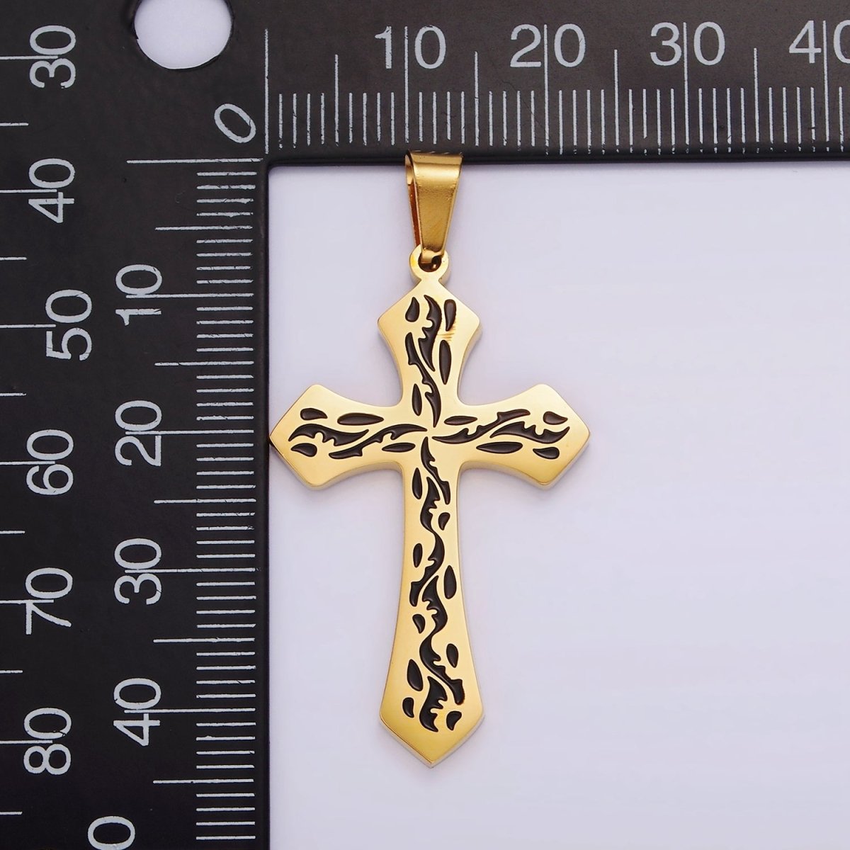 Stainless Steel 44mm Black Artisan Wave Holy Spirit Baptism Fire Passion Cross Pendant in Gold &amp; Silver | P-850