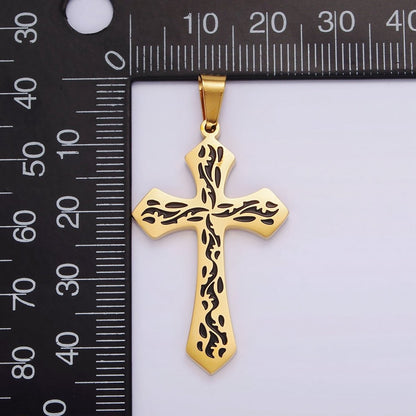 Stainless Steel 44mm Black Artisan Wave Holy Spirit Baptism Fire Passion Cross Pendant in Gold &amp; Silver | P-850