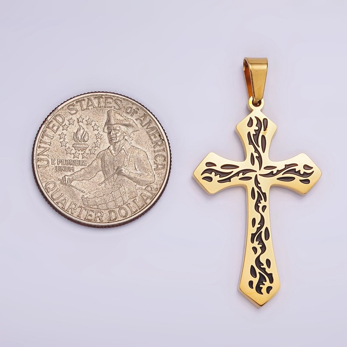 Stainless Steel 44mm Black Artisan Wave Holy Spirit Baptism Fire Passion Cross Pendant in Gold &amp; Silver | P-850