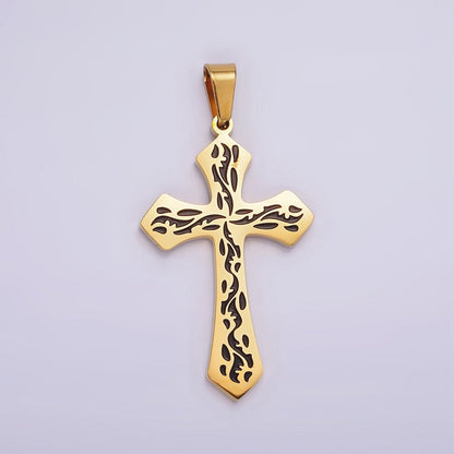 Stainless Steel 44mm Black Artisan Wave Holy Spirit Baptism Fire Passion Cross Pendant in Gold &amp; Silver | P-850