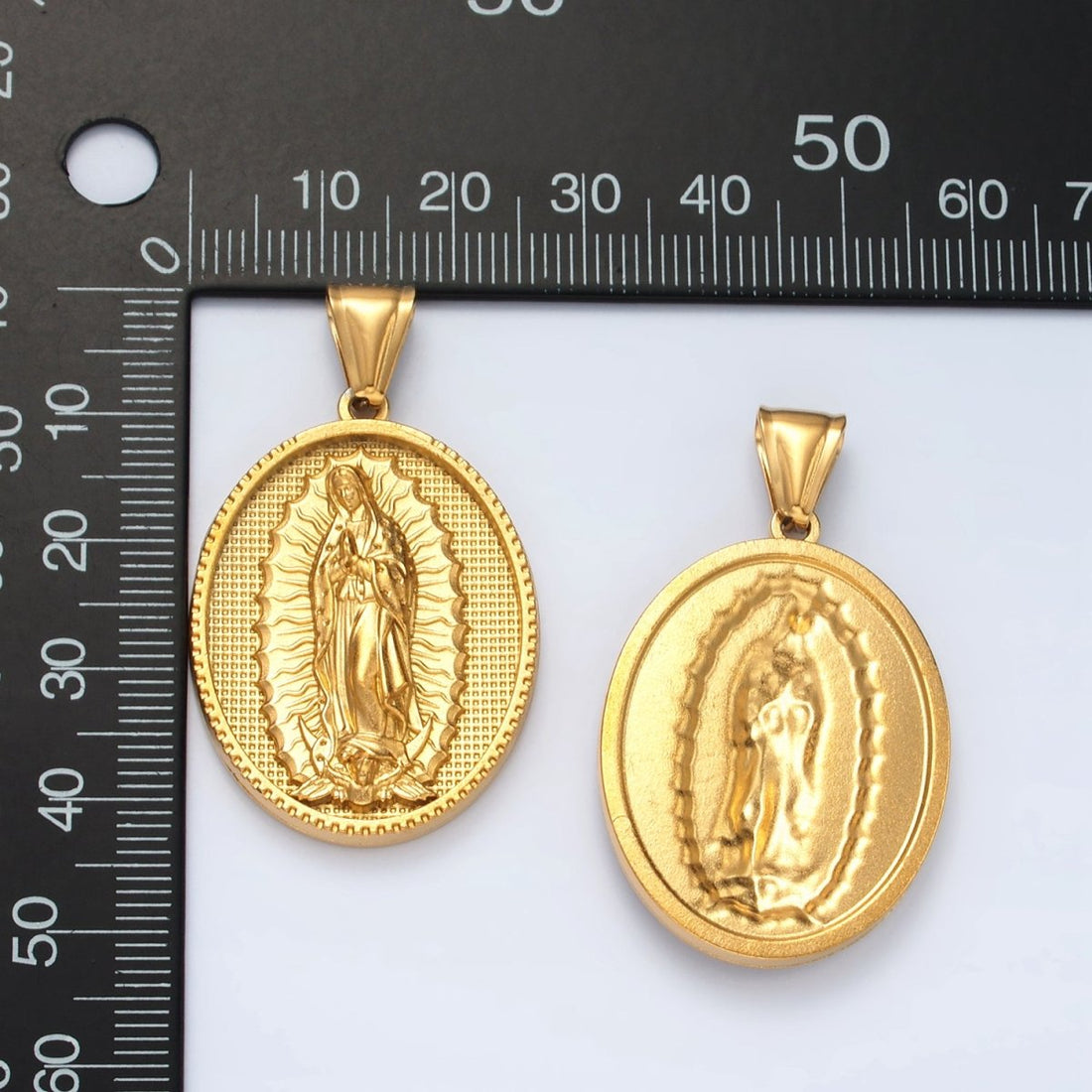 Stainless Steel 44mm Miraculous Lady Guadalupe Mary Textured Oval Pendant | P1471