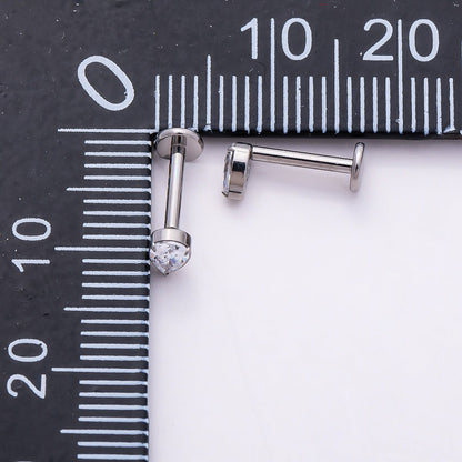 Titanium 4.5mm Clear CZ Teardrop Single Cartilage Piercing Flat Back Stud in Gold &amp; Silver | BJ-00009 BJ-00010