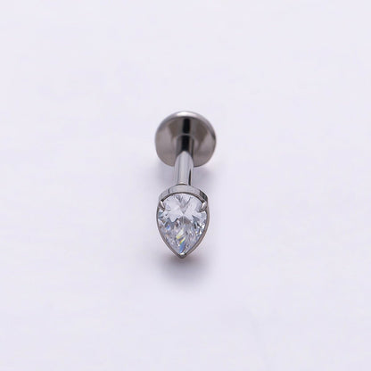Titanium 4.5mm Clear CZ Teardrop Single Cartilage Piercing Flat Back Stud in Gold &amp; Silver | BJ-00009 BJ-00010