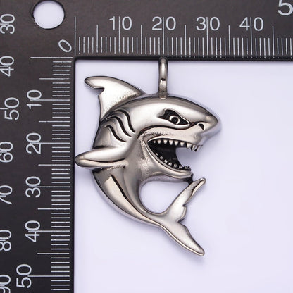 Stainless Steel 45mm Curved Shark Fish Ocean Animal Pendant | P859