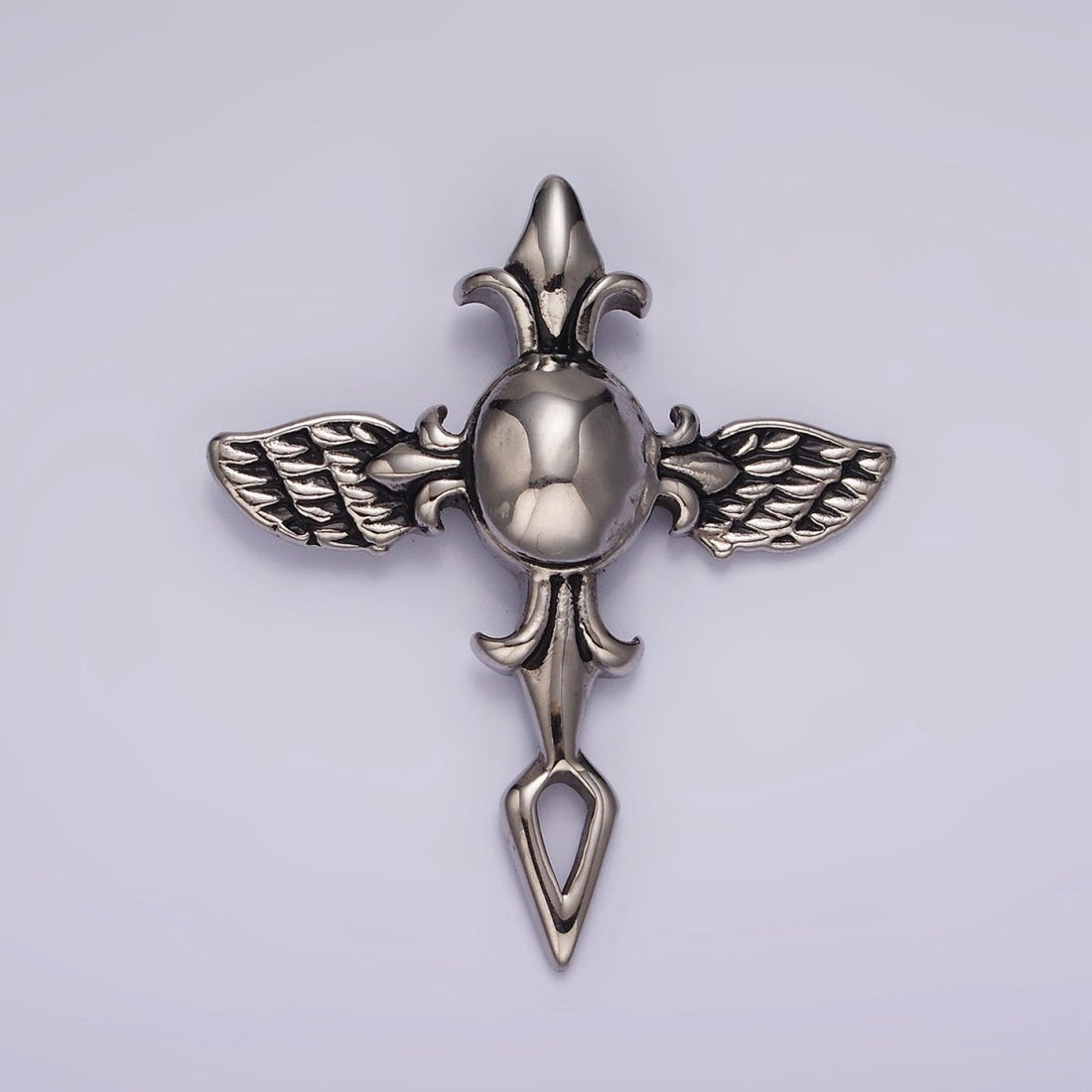 Stainless Steel 45mm Fleur Angel Wings Geometric Cross Pendant | P1365