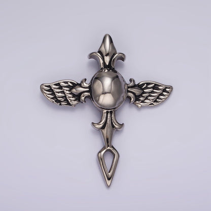 Stainless Steel 45mm Fleur Angel Wings Geometric Cross Pendant | P1365