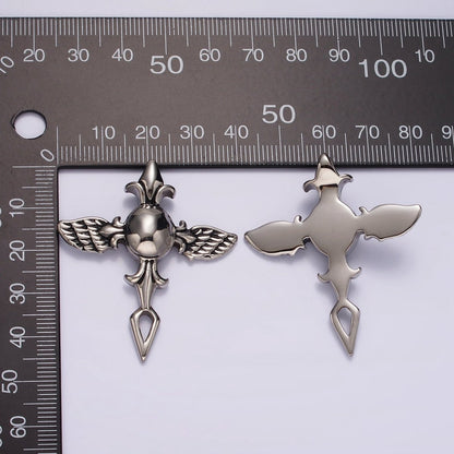Stainless Steel 45mm Fleur Angel Wings Geometric Cross Pendant | P1365