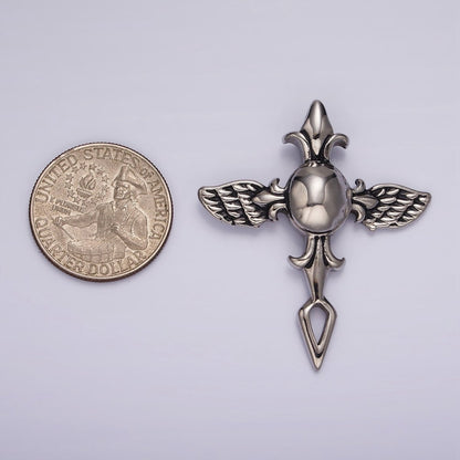 Stainless Steel 45mm Fleur Angel Wings Geometric Cross Pendant | P1365