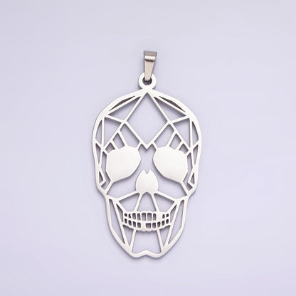 Stainless Steel 45mm Open Geometric Skeleton Skull Pendant in Gold &amp; Silver | P-848