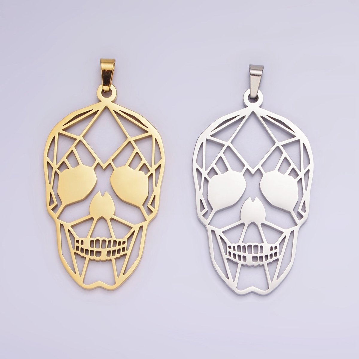 Stainless Steel 45mm Open Geometric Skeleton Skull Pendant in Gold &amp; Silver | P-848