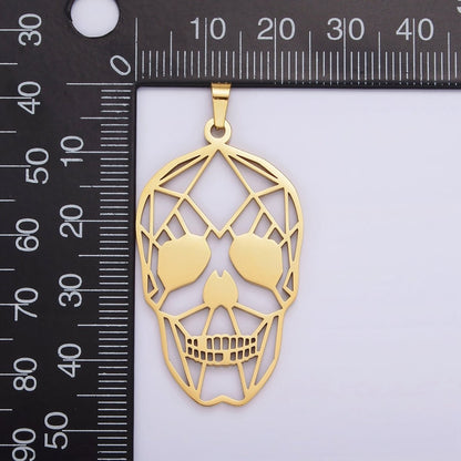 Stainless Steel 45mm Open Geometric Skeleton Skull Pendant in Gold &amp; Silver | P-848