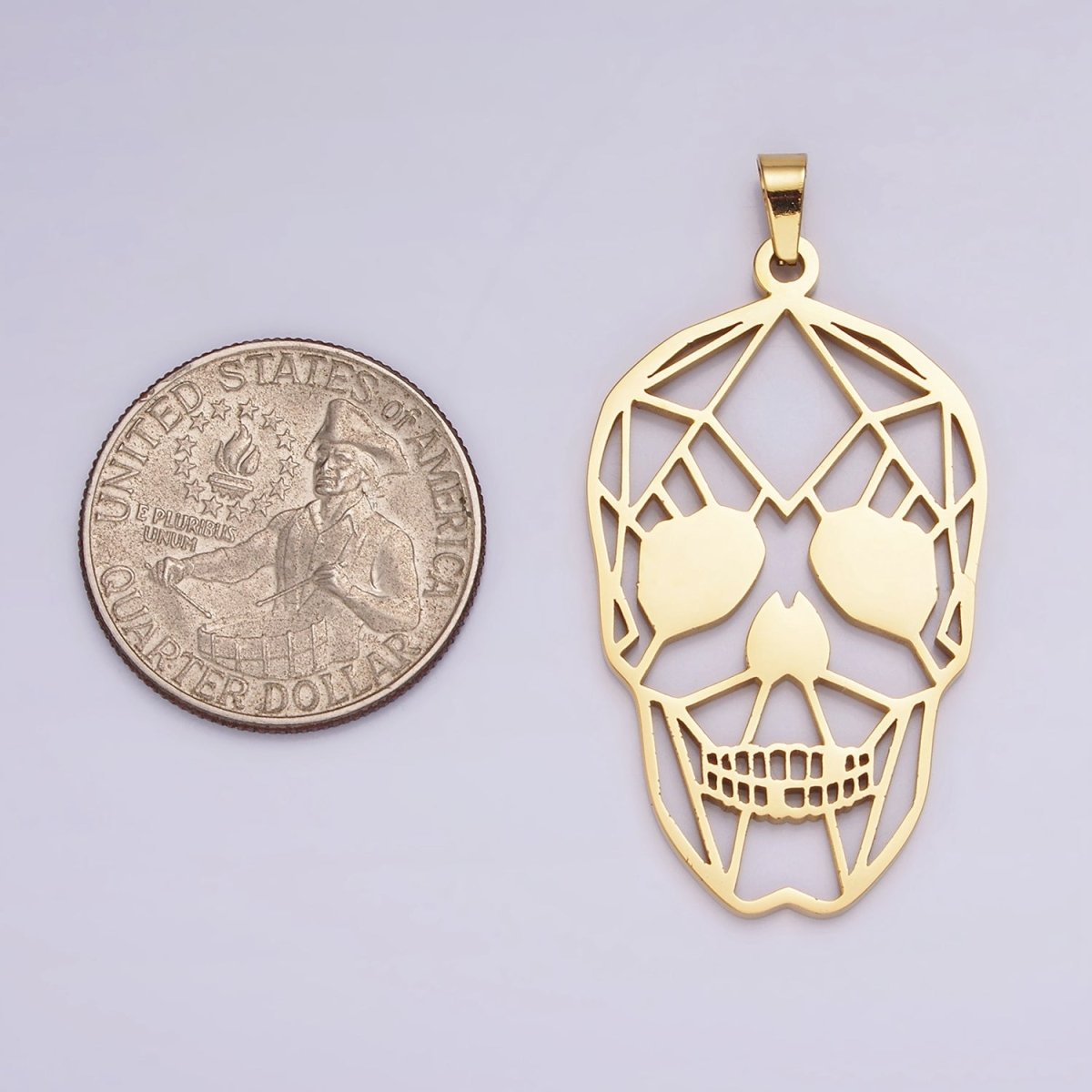 Stainless Steel 45mm Open Geometric Skeleton Skull Pendant in Gold &amp; Silver | P-848