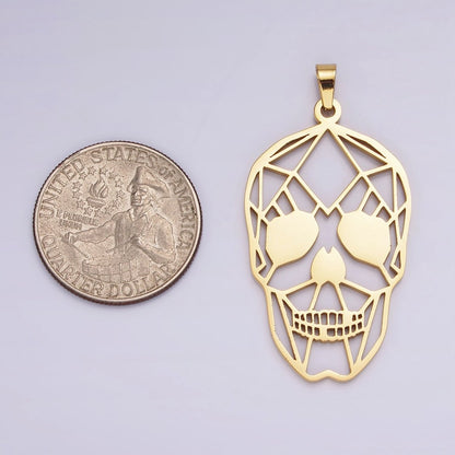 Stainless Steel 45mm Open Geometric Skeleton Skull Pendant in Gold &amp; Silver | P-848