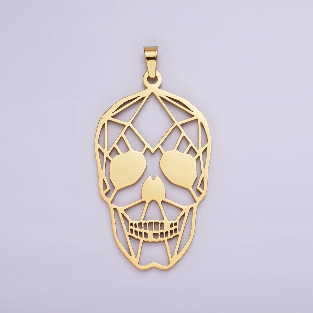 Stainless Steel 45mm Open Geometric Skeleton Skull Pendant in Gold &amp; Silver | P-848