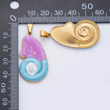Stainless Steel 45mm Shell Pearl Nautilus Sundial Sea Shell Pendant | J910