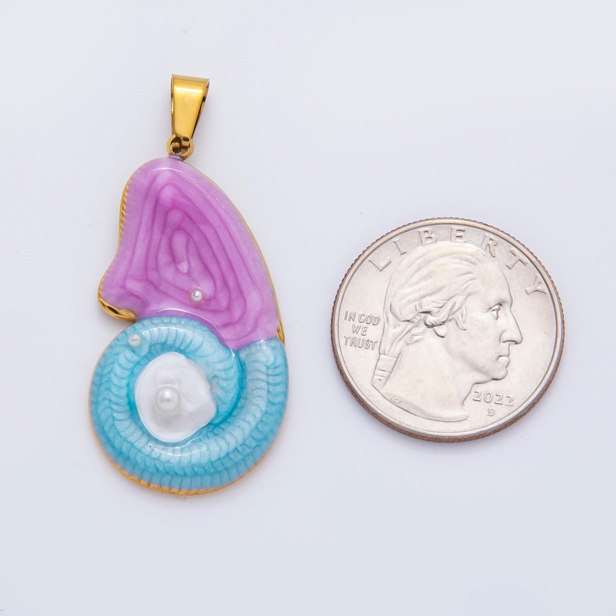 Stainless Steel 45mm Shell Pearl Nautilus Sundial Sea Shell Pendant | J910